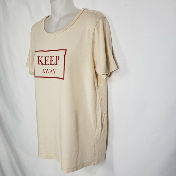 Forever 21 Womens Graphic T Shirt Tee Top Medium Ivory Keep Away Short Sleeve - Picture 5 of 7